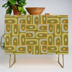 Mid Century Modern Piquet Retro Abstract Multi Pattern in Vintage Olive Green and Cantaloupe Orange Credenza Gallery Image 1