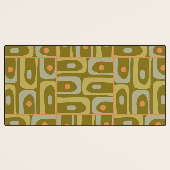 Mid Century Modern Piquet Retro Abstract Multi Pattern in Vintage Olive Green and Cantaloupe Orange Desk Mat Gallery Image 3