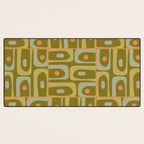 Mid Century Modern Piquet Retro Abstract Multi Pattern in Vintage Olive Green and Cantaloupe Orange Desk Mat Gallery Image 3