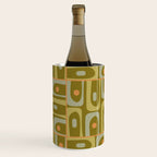Mid Century Modern Piquet Retro Abstract Multi Pattern in Vintage Olive Green and Cantaloupe Orange Wine Chiller Gallery Image 3