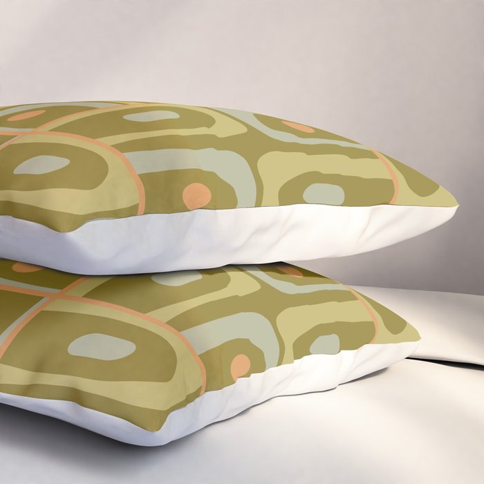 Mid Century Modern Piquet Retro Abstract Multi Pattern in Vintage Olive Green and Cantaloupe Orange Pillow Sham Gallery Image 3