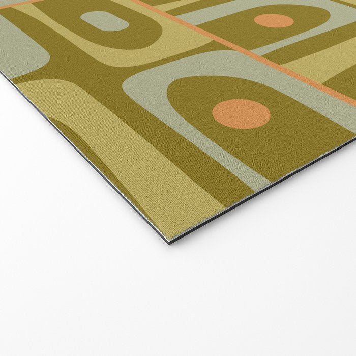 Mid Century Modern Piquet Retro Abstract Multi Pattern in Vintage Olive Green and Cantaloupe Orange Welcome Mat Gallery Image 2