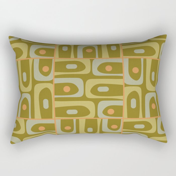 Mid Century Modern Piquet Retro Abstract Multi Pattern in Vintage Olive Green and Cantaloupe Orange Rectangular Pillow Gallery Image 2