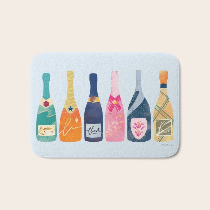 Champagne Bottles - Blue Ver. Bath Mat Gallery Image 1
