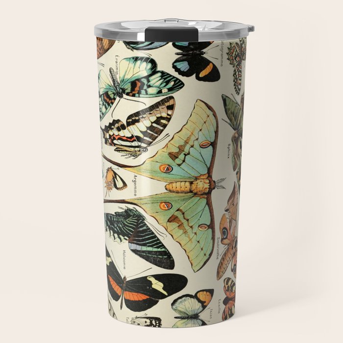French Vintage Butterflies Chart Adolphe Millot Papillons Larousse Pour Tous Cozy Boho Maximalist Travel Mug Gallery Image 1