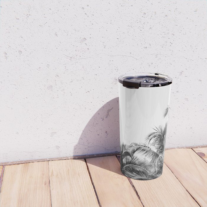 Big Island Palms - Black and White Photography, Tropical Nature Travel Mug Gallery Image 4