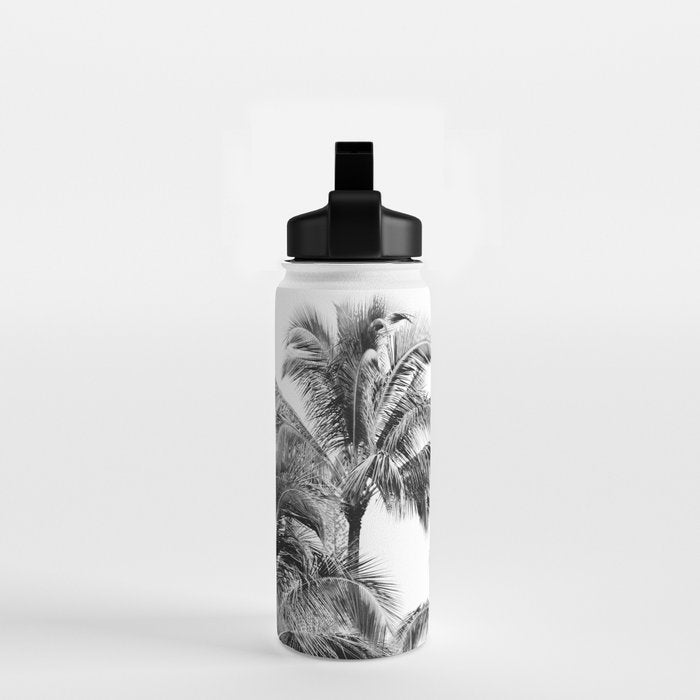Big Island Palms - Black and White Photography, Tropical Nature Water Bottle Gallery Image 2