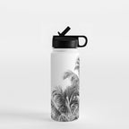 Big Island Palms - Black and White Photography, Tropical Nature Water Bottle Gallery Image 1