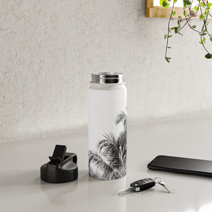 Big Island Palms - Black and White Photography, Tropical Nature Water Bottle Gallery Image 4