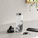 Big Island Palms - Black and White Photography, Tropical Nature Water Bottle Gallery Image 4