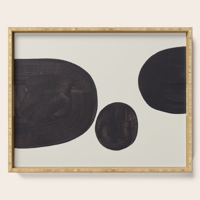 Black & White Minimalist Abstract Shapes Patterns Black Ink Painting Serving Tray Gallery Image 1