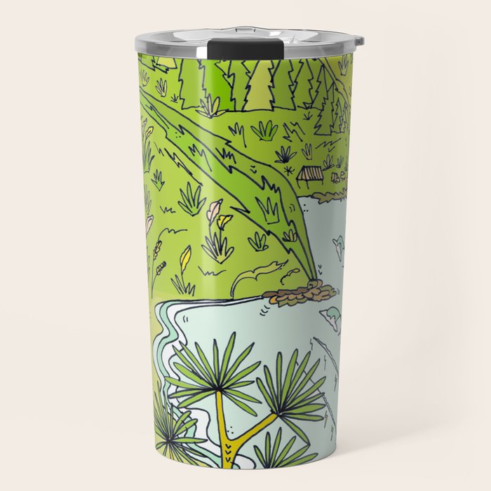 pointbreaks in paradise // lookout in raglan new zealand // retro surf art by surfy birdy Travel Mug Gallery Image 1