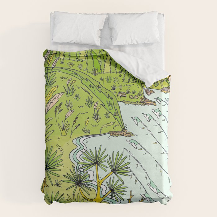 pointbreaks in paradise // lookout in raglan new zealand // retro surf art by surfy birdy Duvet Cover Gallery Image 1