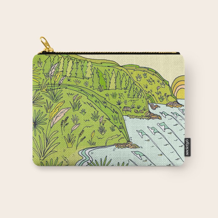 pointbreaks in paradise // lookout in raglan new zealand // retro surf art by surfy birdy Carry All Pouch Gallery Image 1
