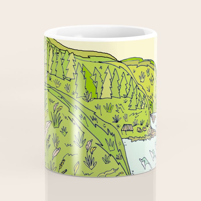 pointbreaks in paradise // lookout in raglan new zealand // retro surf art by surfy birdy Coffee Mug Gallery Image 4