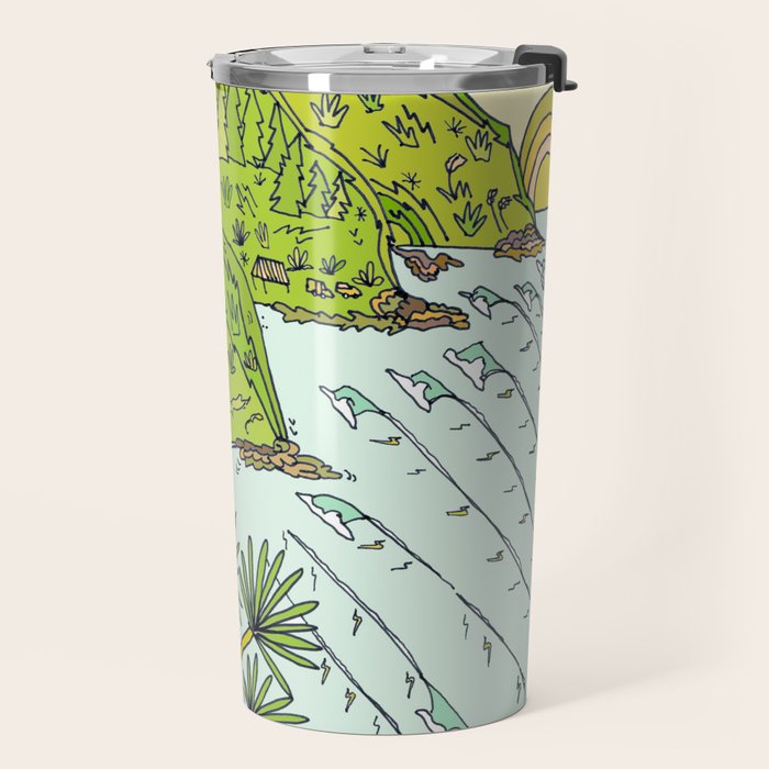pointbreaks in paradise // lookout in raglan new zealand // retro surf art by surfy birdy Travel Mug Gallery Image 2