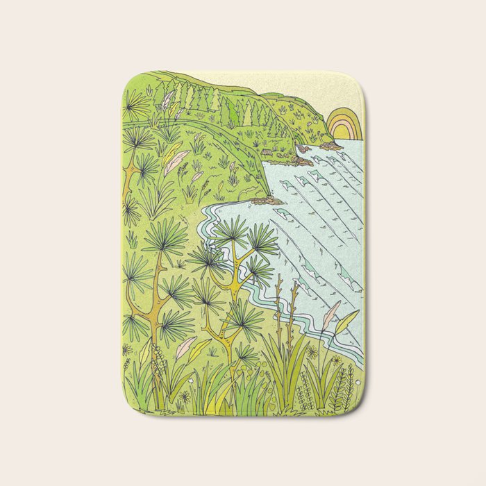 pointbreaks in paradise // lookout in raglan new zealand // retro surf art by surfy birdy Bath Mat Gallery Image 1