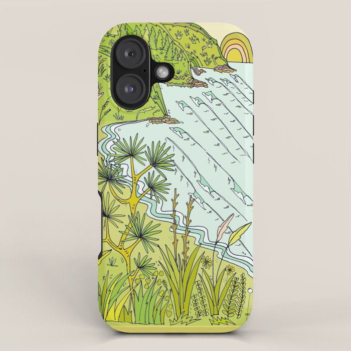 pointbreaks in paradise // lookout in raglan new zealand // retro surf art by surfy birdy iPhone Case Gallery Image 1