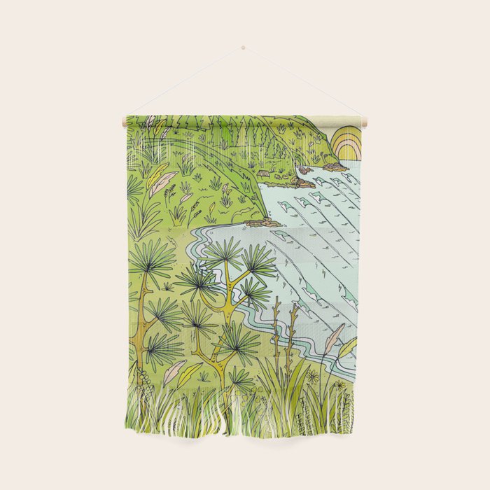 pointbreaks in paradise // lookout in raglan new zealand // retro surf art by surfy birdy Wall Hanging Gallery Image 1