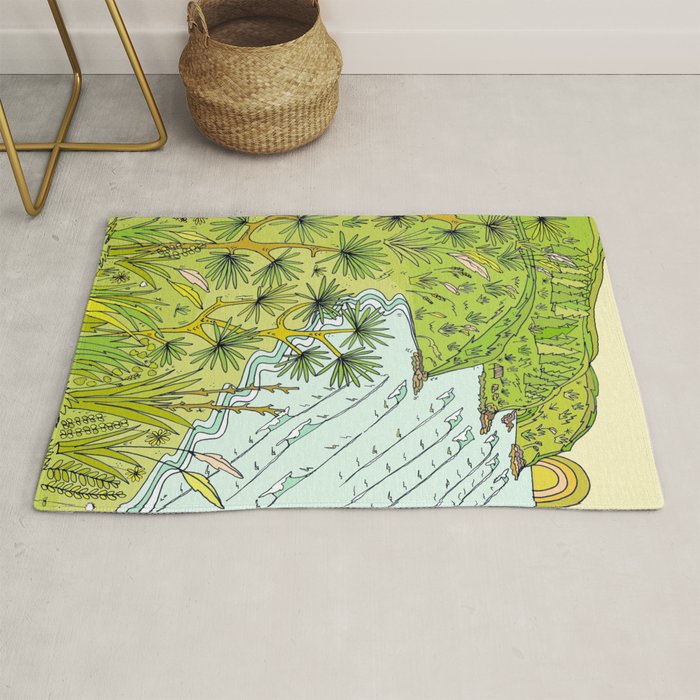 pointbreaks in paradise // lookout in raglan new zealand // retro surf art by surfy birdy Rug Gallery Image 1