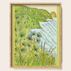 pointbreaks in paradise // lookout in raglan new zealand // retro surf art by surfy birdy Serving Tray Gallery Image 1