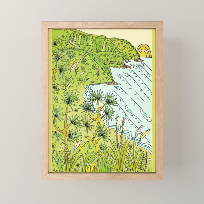 pointbreaks in paradise // lookout in raglan new zealand // retro surf art by surfy birdy Mini Art Print Gallery Image 1