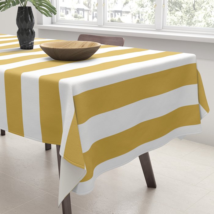 Large Mustard Yellow and White Cabana Tent Stripe Tablecloth Gallery Image 3