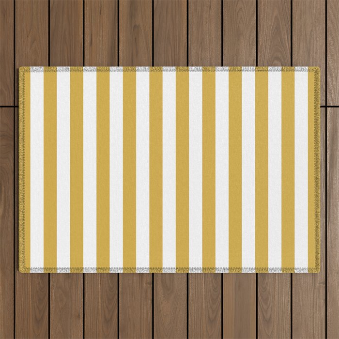 Large Mustard Yellow and White Cabana Tent Stripe Outdoor Rug Gallery Image 1