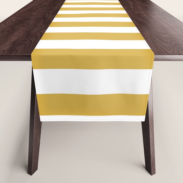 Large Mustard Yellow and White Cabana Tent Stripe Table Runner Gallery Image 1