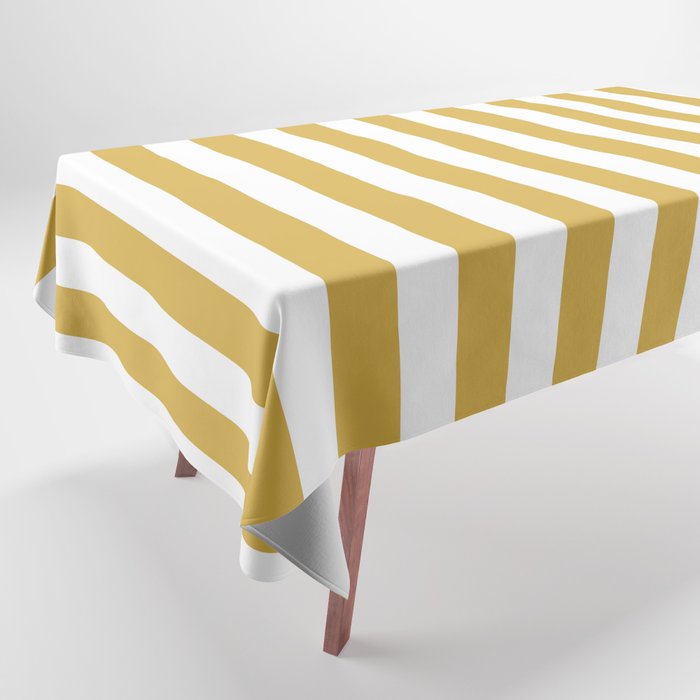 Large Mustard Yellow and White Cabana Tent Stripe Tablecloth Gallery Image 1