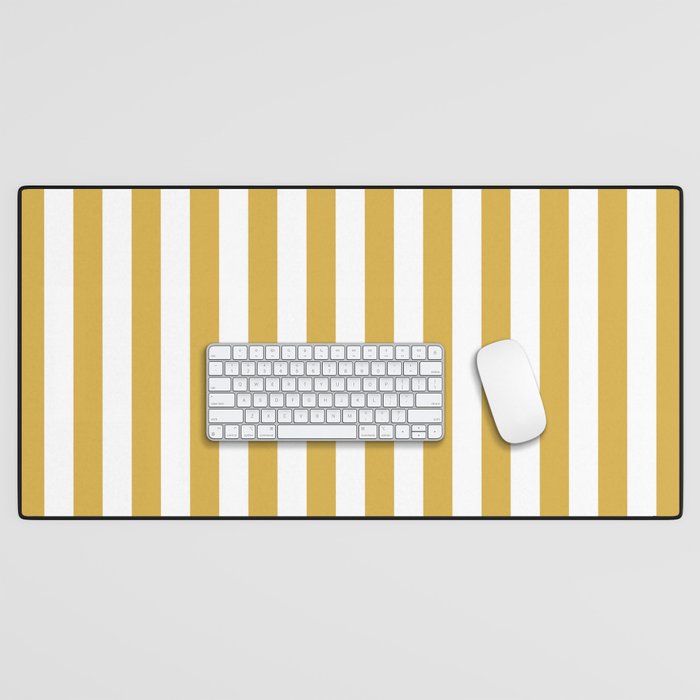 Large Mustard Yellow and White Cabana Tent Stripe Desk Mat Gallery Image 1