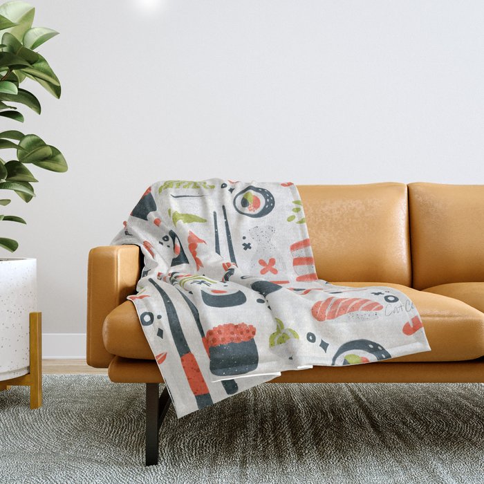 Sushi Dreams - White Throw Blanket Gallery Image 1
