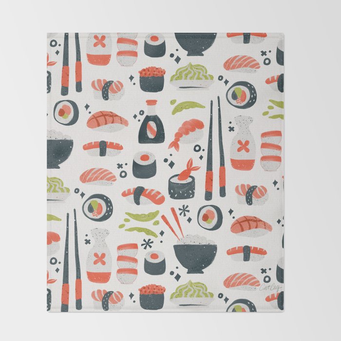 Sushi Dreams - White Throw Blanket Gallery Image 2