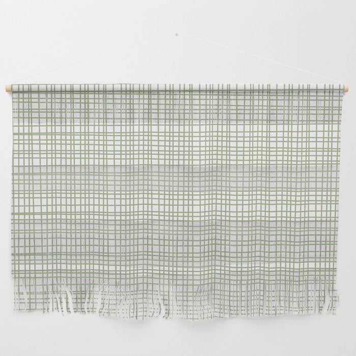 Fine Weave Retro Mid Century Modern Minimalist Woven Line Pattern Sage Green and White Wall Hanging Gallery Image 1