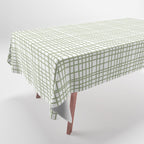 Fine Weave Retro Mid Century Modern Minimalist Woven Line Pattern Sage Green and White Tablecloth Gallery Image 1