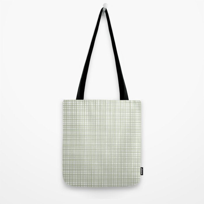 Fine Weave Retro Mid Century Modern Minimalist Woven Line Pattern Sage Green and White Tote Bag Gallery Image 2
