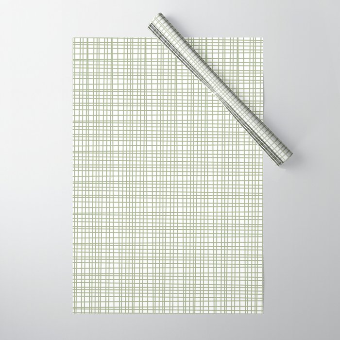Fine Weave Retro Mid Century Modern Minimalist Woven Line Pattern Sage Green and White Wrapping Paper Gallery Image 1