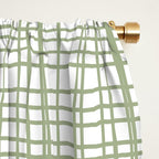 Fine Weave Retro Mid Century Modern Minimalist Woven Line Pattern Sage Green and White Window Curtain Gallery Image 2