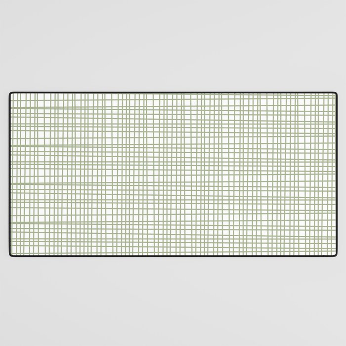 Fine Weave Retro Mid Century Modern Minimalist Woven Line Pattern Sage Green and White Desk Mat Gallery Image 3