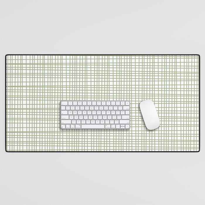 Fine Weave Retro Mid Century Modern Minimalist Woven Line Pattern Sage Green and White Desk Mat Gallery Image 1
