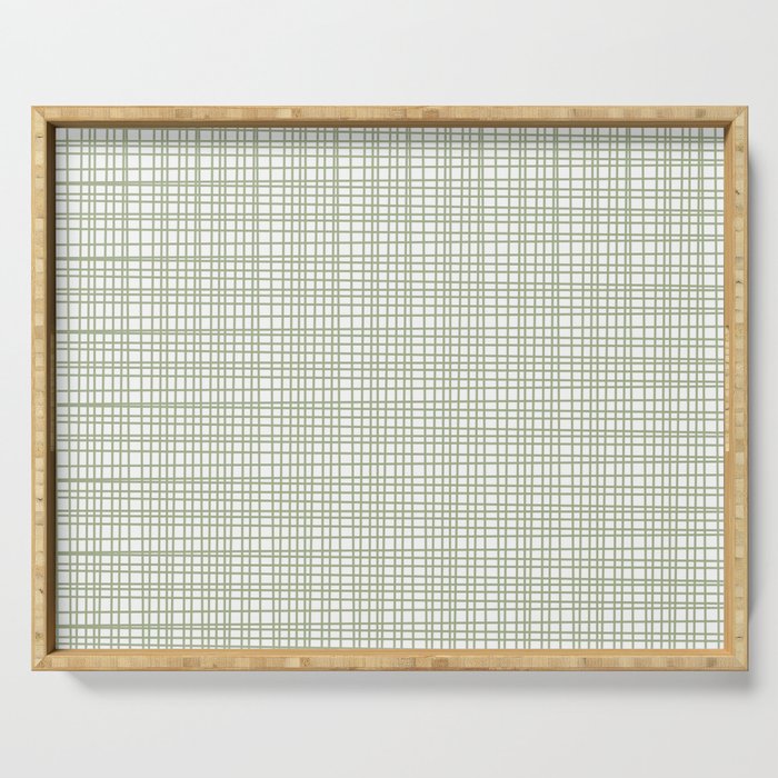 Fine Weave Retro Mid Century Modern Minimalist Woven Line Pattern Sage Green and White Serving Tray Gallery Image 1