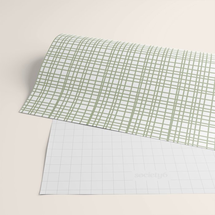 Fine Weave Retro Mid Century Modern Minimalist Woven Line Pattern Sage Green and White Wrapping Paper Gallery Image 2