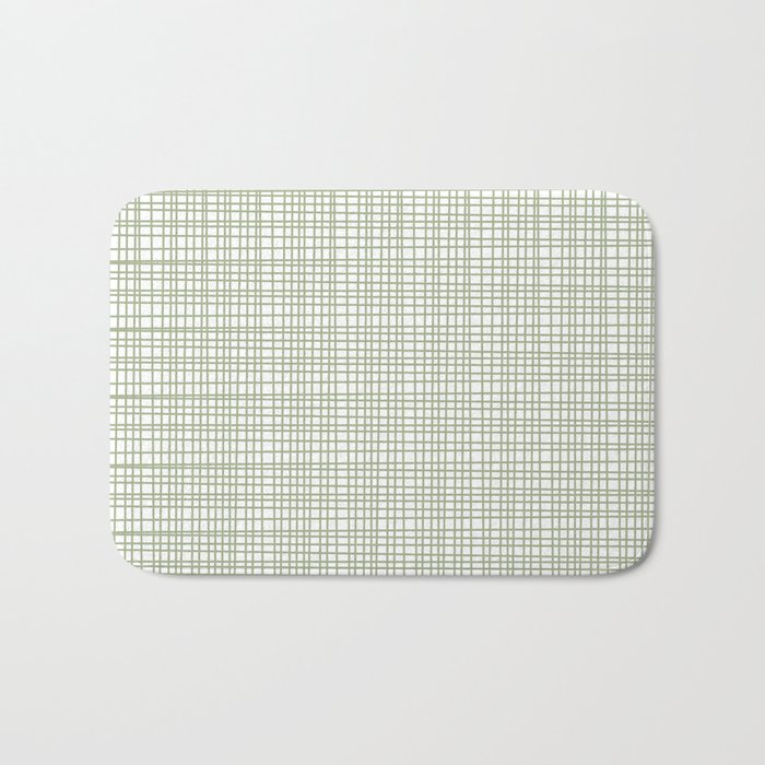 Fine Weave Retro Mid Century Modern Minimalist Woven Line Pattern Sage Green and White Bath Mat Gallery Image 1