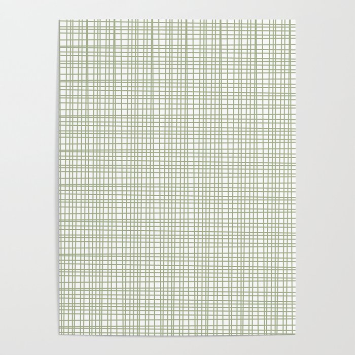 Fine Weave Retro Mid Century Modern Minimalist Woven Line Pattern Sage Green and White Poster Gallery Image 1
