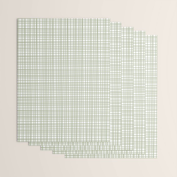 Fine Weave Retro Mid Century Modern Minimalist Woven Line Pattern Sage Green and White Wrapping Paper Gallery Image 3