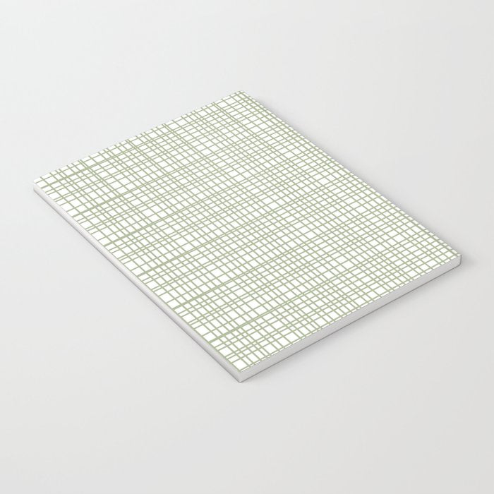Fine Weave Retro Mid Century Modern Minimalist Woven Line Pattern Sage Green and White Notebook Gallery Image 3