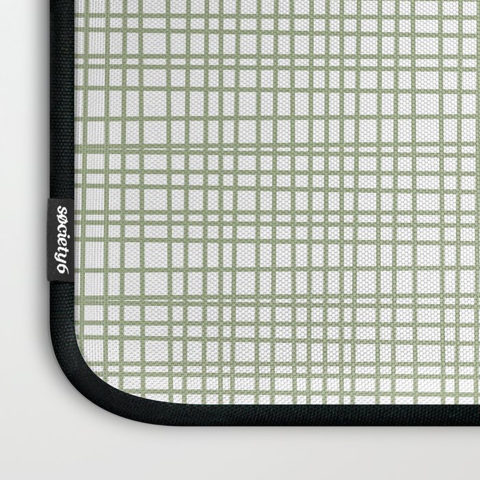 Fine Weave Retro Mid Century Modern Minimalist Woven Line Pattern Sage Green and White Laptop Sleeve Gallery Image 3