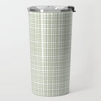Fine Weave Retro Mid Century Modern Minimalist Woven Line Pattern Sage Green and White Travel Mug Gallery Image 2