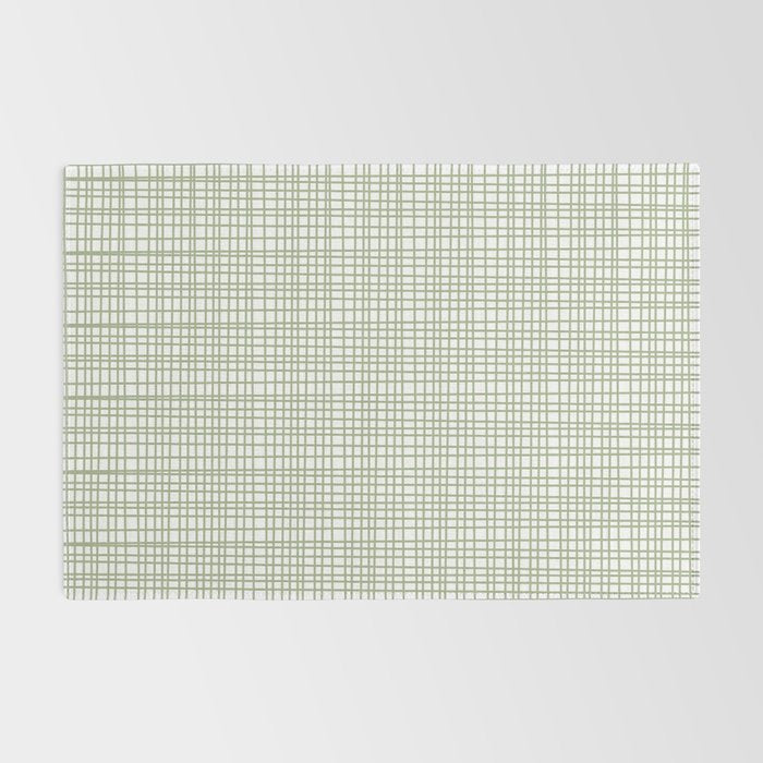 Fine Weave Retro Mid Century Modern Minimalist Woven Line Pattern Sage Green and White Rug Gallery Image 2
