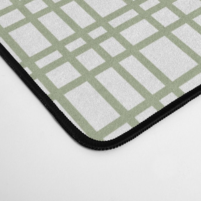Fine Weave Retro Mid Century Modern Minimalist Woven Line Pattern Sage Green and White Desk Mat Gallery Image 4